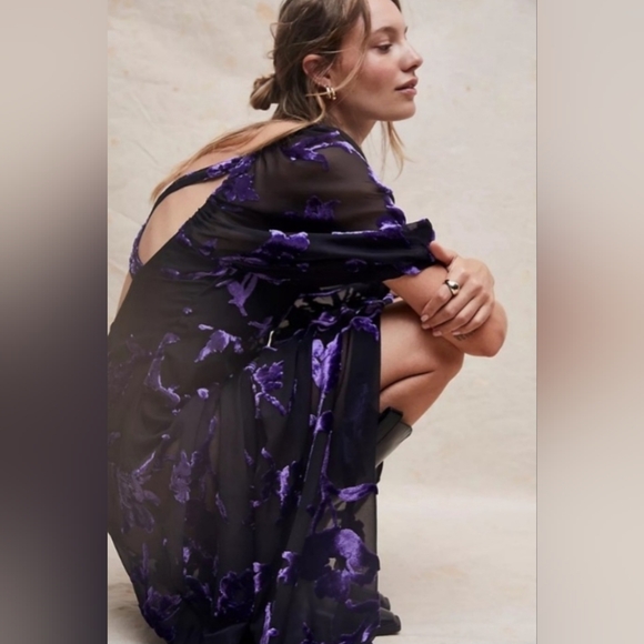 Free People Dahlia Maxi Dress Velvet Mesh Purple - Picture 4 of 8